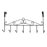Wrought Iron Over Door Hanger with decorative scrolls and six hooks for stylish organization.